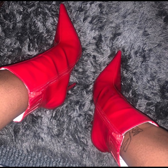 Red Pointed Toe Booties - Picture 6 of 10